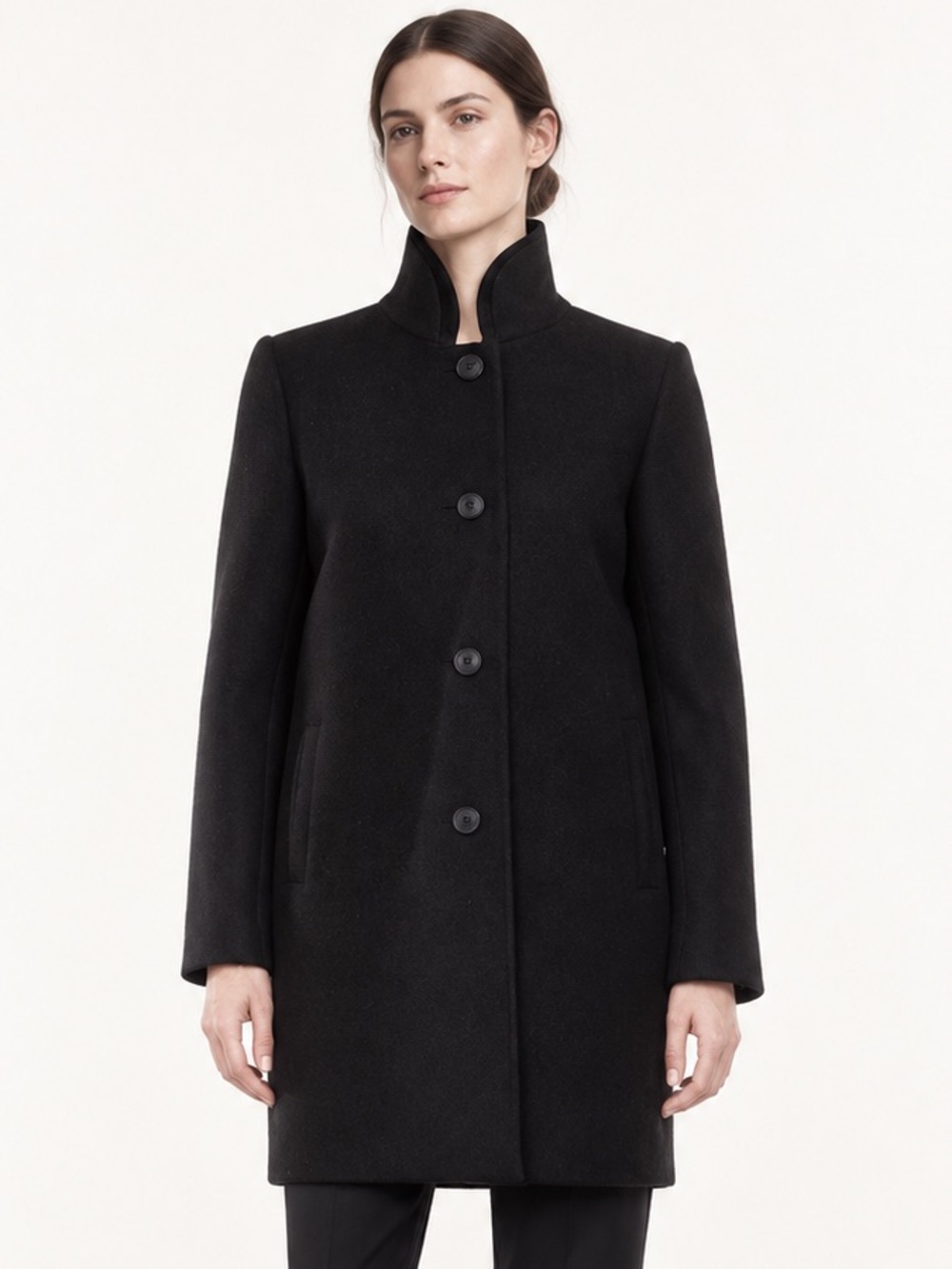 Maje Black Wool Blend Sculptural Collar Coat Size FR 38/US 6 Excellent